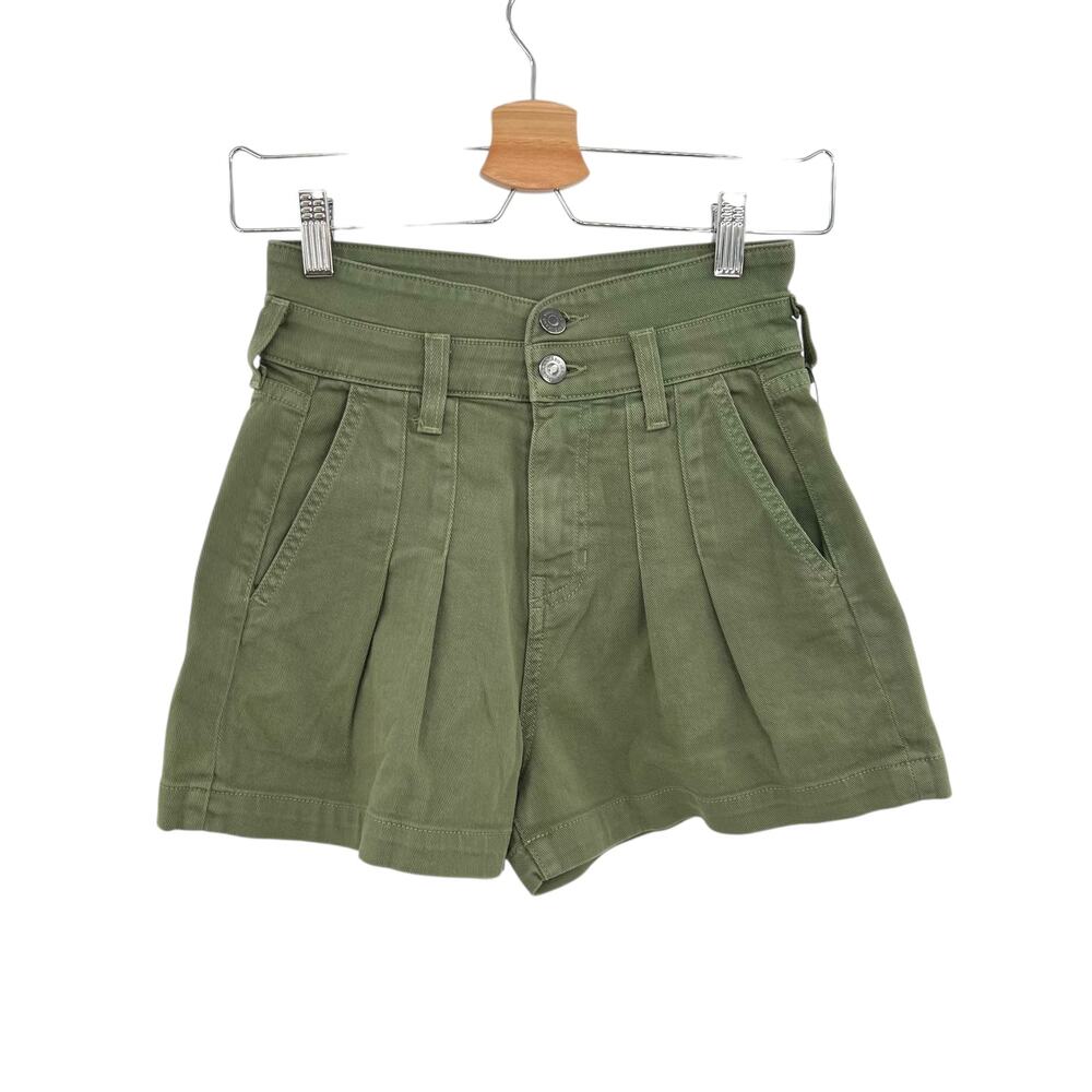 Veronica Beard NEW Jaylen Denim Shorts High Rise Pleated Clover Green Size 23. - Picture 7 of 15